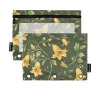 Estuche para lápices para carpeta de 3 anillos, bolsa de lápices de hojas verdes Morning Glory con cremallera ventana transparente para cosméticos de oficina, viajes, 2 unidades, Morning Glory Green