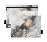Estuche para lápices para carpeta de 3 anillos, bolsas de mármol dorado de lujo con cremallera a granel, estuche para bolígrafos con ventana transparente para clase escolar y oficina, paquete de 2