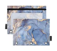 Estuche para lápices para carpeta de 3 anillos, bolsas de mármol natural de lujo con cremallera a granel, estuche para bolígrafos con ventana transparente para clase escolar y oficina, paquete de 2