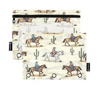 Estuche para lápices para carpeta de 3 anillos, paquete de 2, estuche suave con 3 anillos, suministros de regreso a clases, 9.8 x 7 pulgadas, Cowboys Riding Horses Desert Cacti