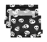 Estuche para lápices para carpeta de 3 anillos, paquete de 2, estuche suave con tres anillos, artículos esenciales para el regreso a clases, 9.8 x 7 pulgadas, dibujos animados, calaveras blancas, ojos