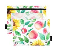 Estuche para lápices para carpetas de 3 anillas, acuarela, girasoles amarillos, hojas de melocotón, bolsa para lápices, carpeta con cremallera, carpeta rosa transparente, estuche escolar pastel, 9.8 x