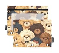Estuche para lápices para carpetas de 3 anillos para cachorros, lindos perros caniche kawaii, con cremallera, carpetas transparentes modernas, estuche escolar pastel, 9.8 x 7.1 pulgadas, 2 paquetes