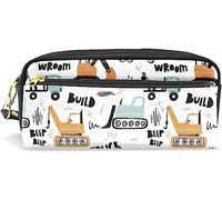 Estuche para lápices para niñas y niños, bolsa de lápices de gran capacidad, divertido transporte de construcción, bolsas de maquillaje de cuero con compartimento con cremallera, organizador escolar bolsa de papelería