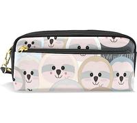 Estuche para lápices para niñas y niños, bolsa de lápices de gran capacidad, divertido y encantador perezoso, bolsas de maquillaje de cuero azul con compartimento con cremallera, organizador escolar bolsa de papelería