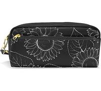 Estuche para lápices para niñas y niños, bolsa de lápices de gran capacidad, hermoso color negro y blanco, bolsas de maquillaje de cuero con compartimento con cremallera, organizador escolar y bolsa de papelería