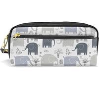 Estuche para lápices para niñas y niños, bolsa de lápices de gran capacidad, lindo elefante bosque animal gris bolsas de maquillaje con compartimento con cremallera, organizador escolar bolsa de papelería
