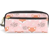 Estuche para lápices para niñas y niños, bolsa de lápices de gran capacidad, lindo zorro, animal lobo, bolsas de maquillaje de cuero con compartimento con cremallera, organizador escolar bolsa de papelería