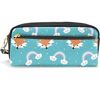 Estuche para lápices para niñas y niños, bolsa de lápices de gran capacidad, lindo zorro arco iris, bolsas de maquillaje con compartimento con cremallera, organizador escolar bolsa de papelería
