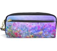 Estuche para lápices para niñas y niños, bolsa de lápices de gran capacidad, romántica, flores silvestres, primavera, campo de flores, bolsas de maquillaje de cuero con compartimento con cremallera, organizador escolar bolsa de papelería