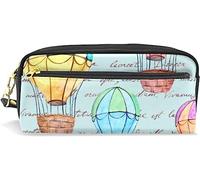 Estuche para lápices para niñas y niños, bolsa de lápices de gran capacidad, vintage, globos de aire caliente, bolsas de maquillaje de cuero con compartimento con cremallera, organizador escolar y bolsa de papelería
