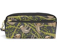Estuche para lápices para niñas y niños, de gran capacidad, divertido y lindo perezoso, ramas verdes, bolsas de maquillaje de cuero con compartimento con cremallera, organizador escolar y bolsa de papelería