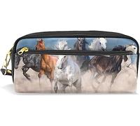 Estuche para lápices para niñas y niños, de gran capacidad, para lápices, caballo, marrón, 3 bolsas de maquillaje de piel con compartimento y cremallera, organizador escolar, bolsa de papelería