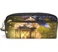 Estuche para lápices para niñas y niños, gran capacidad, bolsa de lápices de gato, bruja, farol 3D, bolsas de maquillaje de cuero con compartimento con cremallera, organizador escolar, bolsa de papelería