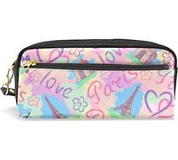 Estuche para lápices para niñas y niños, gran capacidad, bolsa de viaje a París, Torre Eiffel, bolsas de maquillaje de cuero con compartimento con cremallera, organizador escolar y bolsa de papelería