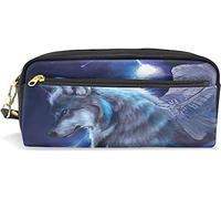 Estuche para lápices para niñas y niños, gran capacidad, con alas de lobo, bolsas de maquillaje de piel con compartimento con cremallera, organizador escolar y bolsa de papelería