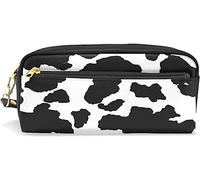 Estuche para lápices para niñas y niños, gran capacidad, con estampado de vaca animal, bolsas de maquillaje de cuero con compartimento con cremallera, organizador escolar y bolsa de papelería