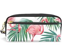 Estuche para lápices para niñas y niños, gran capacidad, diseño de flamencos, plantas tropicales con hojas, bolsas de maquillaje de cuero con compartimento con cremallera, organizador escolar y bolsa de papelería