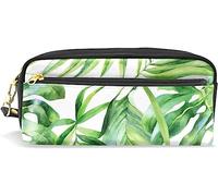 Estuche para lápices para niñas y niños, gran capacidad, hojas tropicales, palmeras florales, bolsas de maquillaje de cuero Monstera con compartimento con cremallera, organizador escolar y bolsa de papelería