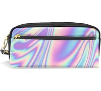 Estuche para lápices para niñas y niños, gran capacidad, holográfico, arco iris, degradado, espiral, teñido anudado, bolsas de maquillaje de cuero con compartimento con cremallera, organizador escolar y bolsa de papelería