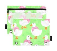 Estuche para lápices para niños con 3 anillas, con cremallera y cremallera, estuche transparente para la escuela, lindos gansos blancos y verdes, 9.8 x 7.1 pulgadas, 2 paquetes