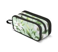 Estuche para lápices pintados con lirios blancos y verde salvia, bolsa grande y bonita para bolígrafos para niñas, organizador de almacenamiento para suministros de vuelta a la escuela, 8.8 x 3.5 x