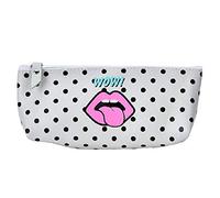 Estuche para lápices - portalápices - bolígrafos - escuela - oficina - bolsa de cosméticos - beso - años 80 - vintage - boca - lunares - idioma - wow - kawaii - colorido - niños - mujer