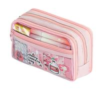 Estuche para lápices portátil con 3 compartimentos, estuche transparente para lápices de gran capacidad, bolsa de lápices para oficina, estudiantes, niñas y niños, 21 x 6,5 x 13 cm, rosa, ver