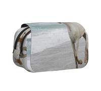 Estuche para lápices portátil de Doble Capa con diseño de Caballo Blanco y Arena para Escapar del mar
