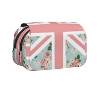 Estuche para lápices portátil de Doble Capa con diseño de Rosas inglesas y Bandera de la Union Jack