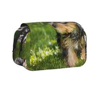 Estuche para lápices portátil de Doble Capa con diseño de Yorkshire Terrier, Color Verde Hierba y Perros adorables