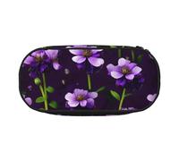 Estuche para lápices reutilizable con estampado de flores moradas florecientes, para estudiantes, maquillaje, artículos de aseo personal, fácil acceso, Black, Talla única, Organizador de bolsas