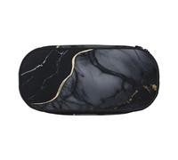 Estuche para lápices reutilizable con estampado de mármol negro y elegante, para estudiantes, maquillaje, artículos de aseo personal, fácil acceso, Black, Talla única, Organizador de bolsas