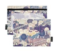Estuche para lápices tradicional azul japonés Ukiyo-e Flower Kids con ventana transparente, estuche grande con cremallera con ojales reforzados con cremallera, estuche para lápices 3 para suministros