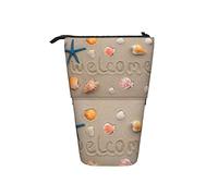 Estuche para lápices Welcome Written On The Sand Pen Pouch Print Vertical Pencil Case Gran Capacidad Stand Up Pen Bag para niñas, B, color, 5.0cm*10.5cm*20.5cm, Estuche para lápices