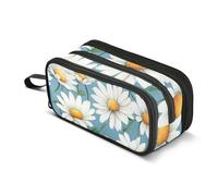 Estuche para lápices White Daisy de gran capacidad para niños y niñas, 3 compartimentos, organizador de papelería, estuche para escuela, oficina, trabajo, Margarita blanca, Talla única, Maletín