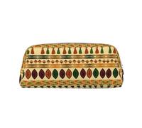 Estuche para lápices y bolígrafos estilo bohemio tradicional africano, con cremallera, de piel, para estudiantes, Silver, Talla única, Neceser de maquillaje