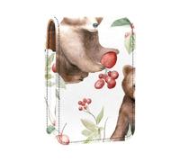 Estuche para lápiz Labial,Organizador de Cuero para lápiz Labial con Brillo de Labios con Espejo,Amigo Floral Conejo y Oso
