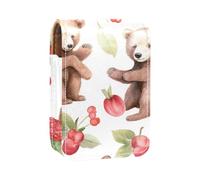 Estuche para lápiz Labial,Organizador de Cuero para lápiz Labial con Brillo de Labios con Espejo,Amigo Floral Conejo y Oso