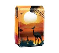 Estuche para lápiz Labial,Organizador de Cuero para lápiz Labial con Brillo de Labios con Espejo,Australia Atardecer Canguro Avestruz