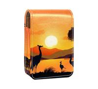 Estuche para lápiz Labial,Organizador de Cuero para lápiz Labial con Brillo de Labios con Espejo,Australia Atardecer Canguro Avestruz