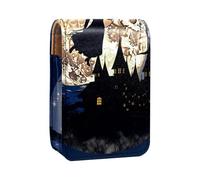Estuche para lápiz Labial,Organizador de Cuero para lápiz Labial con Brillo de Labios con Espejo,Castillo de Brujas a la luz de la Luna