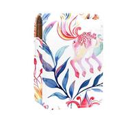 Estuche para lápiz Labial,Organizador de Cuero para lápiz Labial con Brillo de Labios con Espejo,Color Unicornio Acuarela Flores