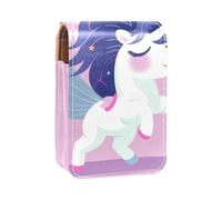 Estuche para lápiz Labial,Organizador de Cuero para lápiz Labial con Brillo de Labios con Espejo,Dibujos Animados Nube Arco Iris Unicornio