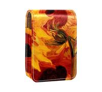Estuche para lápiz Labial,Organizador de Cuero para lápiz Labial con Brillo de Labios con Espejo,Girasoles Amarillos de Acuarela