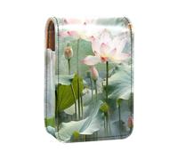 Estuche para lápiz Labial,Organizador de Cuero para lápiz Labial con Brillo de Labios con Espejo,increíble Estanque de lotos