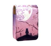 Estuche para lápiz Labial,Organizador de Cuero para lápiz Labial con Brillo de Labios con Espejo,Luna Llena noctámbulo Bruja