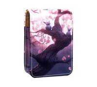 Estuche para lápiz Labial,Organizador de Cuero para lápiz Labial con Brillo de Labios con Espejo,Luna Llena noctámbulo Bruja