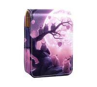 Estuche para lápiz Labial,Organizador de Cuero para lápiz Labial con Brillo de Labios con Espejo,Luna Llena noctámbulo Bruja