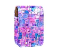 Estuche para lápiz Labial,Organizador de Cuero para lápiz Labial con Brillo de Labios con Espejo,patrón Rosa Brillante púrpura